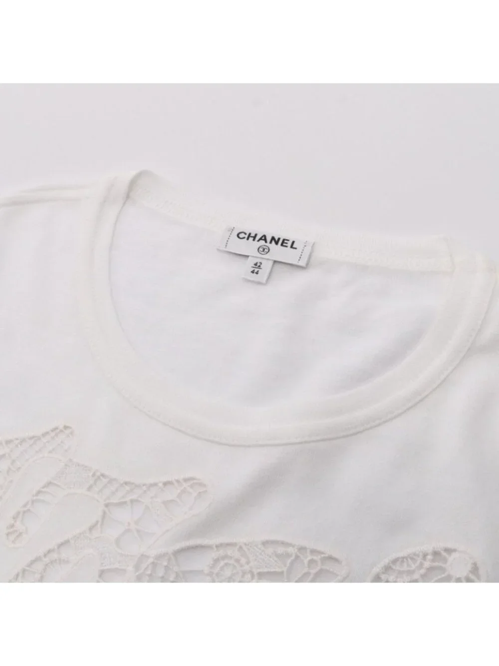 Chanel Short Sleeve T-Shirt Lace Logo Cotton